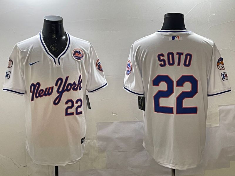 Men New York Mets 22 Soto White Throwback Game Nike 2025 MLB Jersey style 2